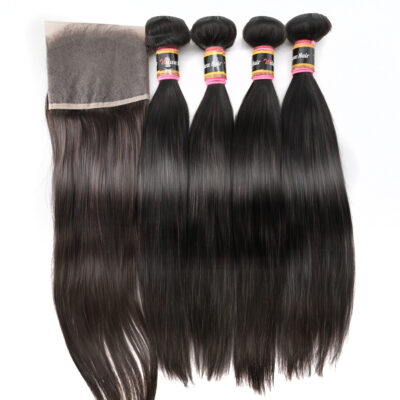 Brazilian Straight 4 Bundles With Lace Frontal