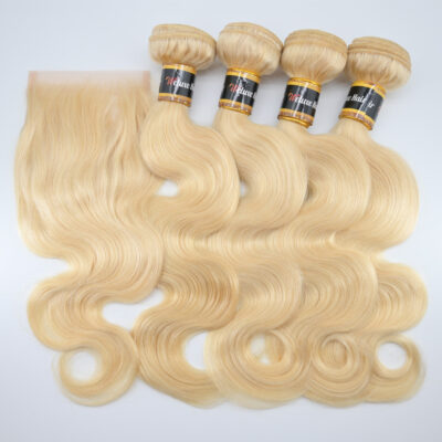 613 Blonde Body Wave 4 Bundles With Lace Closure