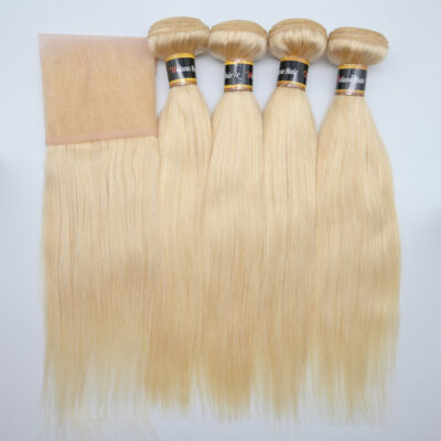 613 Blonde Brazilian Straight 4 Bundles With Lace Frontal