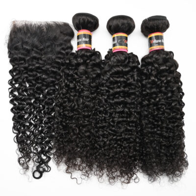 Brazilian Curly 3 Bundles With Lace Closure