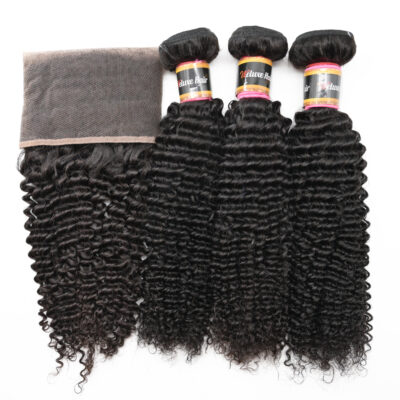 Brazilian Kinky Curly 3 Bundles With Lace Frontal