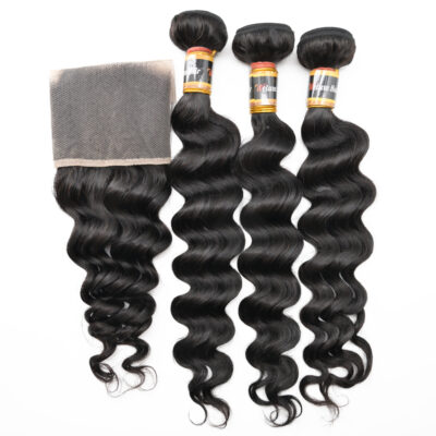 Brazilian Loose Deep 3 Bundles With Lace Frontal