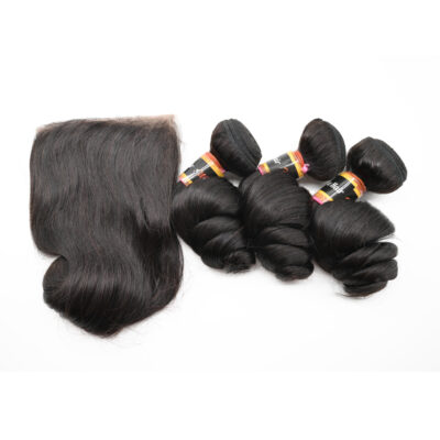 Brazilian Loose Wave 3 Bundles With Lace Frontal