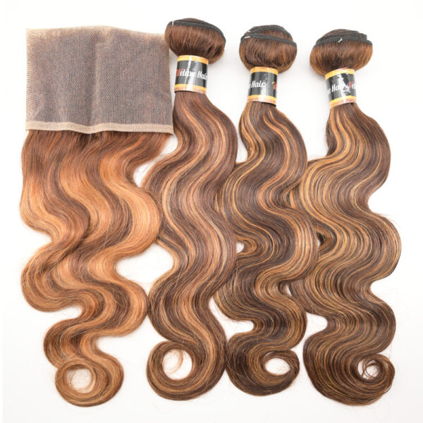 P4/27 Dyed Brazilian Body Wave 3 Bundles With Lace Frontal