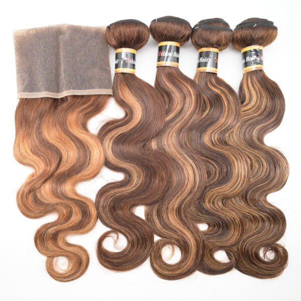 P4/27 Dyed Brazilian Body Wave 4 Bundles With Lace Frontal