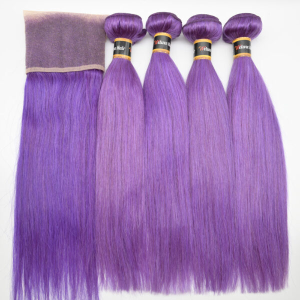 Violet Colored Brazilian Straight 4 Bundles With Lace Frontal